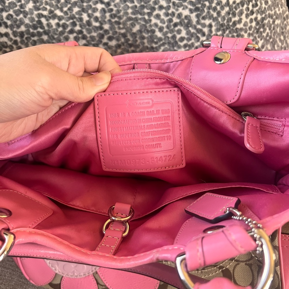 Coach Pink Floral Daisy Bleeker Signature Leather Shoulder Tote Bag - Picture 9 of 9